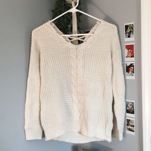 Knox Rose White Cable Knit Crisscross Sweater